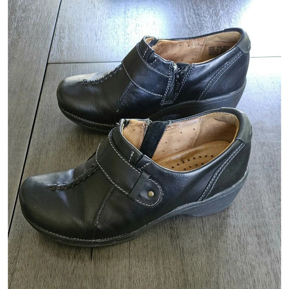 Clarks Unstructured Unsparrow Black Leather Shoes 6.5 Side Zip Comfort Clog - Picture 5 of 12